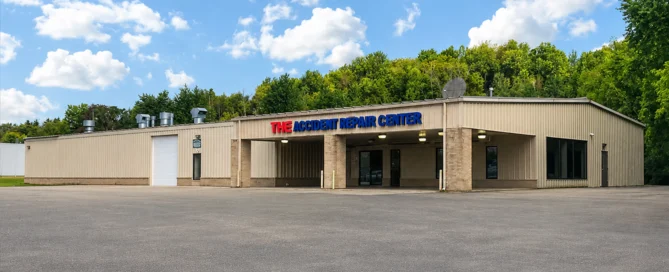 Exterior of The Accident Repair Center building in Jamestown, New York.